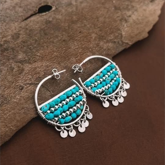 Turquoise and Silver Beaded Dangle Earrings